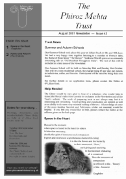 Cover of the Being Truly Human August 2001 Newsletter