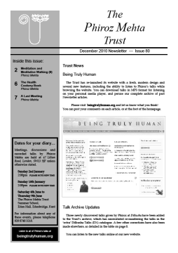 Cover of the Being Truly Human December 2010 Newsletter